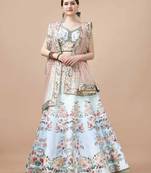 Blue Color Semistitched Digital Print Lehenga With Unstitched Blouse And Dupatta