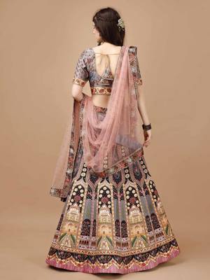 Grey Color Semistitched Digital Print Lehenga With Unstitched Blouse And Dupatta 3