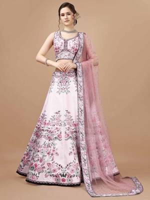 Pink Color Semistitched Digital Print Lehenga With Unstitched Blouse And Dupatta 1