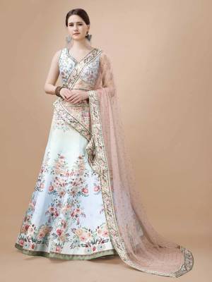 Blue Color Semistitched Digital Print Lehenga With Unstitched Blouse And Dupatta 2