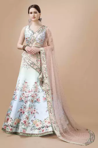 Blue Color Semistitched Digital Print Lehenga With Unstitched Blouse And Dupatta