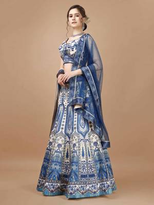 Blue Color Semistitched Digital Print Lehenga With Unstitched Blouse And Dupatta 1