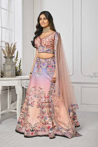 Pink Color Semistitched Digital Print Lehenga With Unstitched Blouse And Dupatta