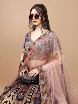 Grey Color Semistitched Digital Print Lehenga With Unstitched Blouse And Dupatta 4