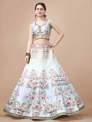 Blue Color Semistitched Digital Print Lehenga With Unstitched Blouse And Dupatta 3