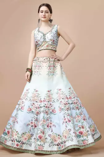 Blue Color Semistitched Digital Print Lehenga With Unstitched Blouse And Dupatta