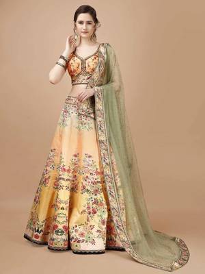 Yellow Color Semistitched Digital Print Lehenga With Unstitched Blouse And Dupatta 1