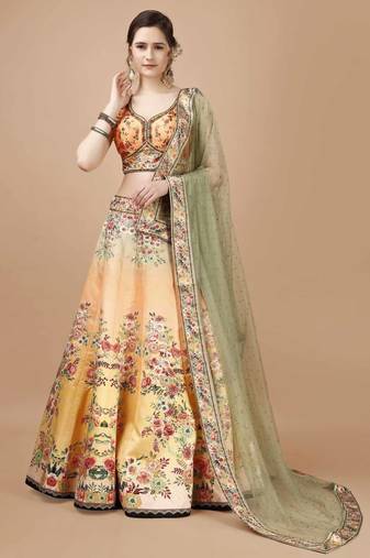 Yellow Color Semistitched Digital Print Lehenga With Unstitched Blouse And Dupatta