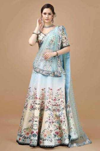 Multi Color Semistitched Digital Print Lehenga With Unstitched Blouse And Dupatta