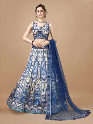 Blue Color Semistitched Digital Print Lehenga With Unstitched Blouse And Dupatta 2