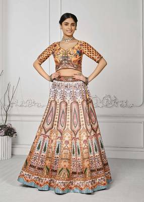 Multi Color Semistitched Digital Print Lehenga With Unstitched Blouse And Dupatta 1