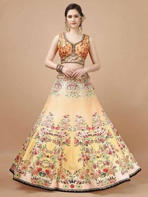 Yellow Color Semistitched Digital Print Lehenga With Unstitched Blouse And Dupatta 2