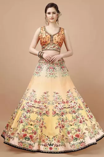 Yellow Color Semistitched Digital Print Lehenga With Unstitched Blouse And Dupatta