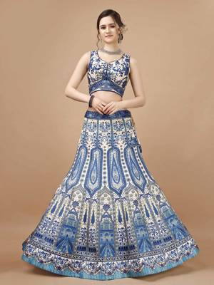 Blue Color Semistitched Digital Print Lehenga With Unstitched Blouse And Dupatta 3