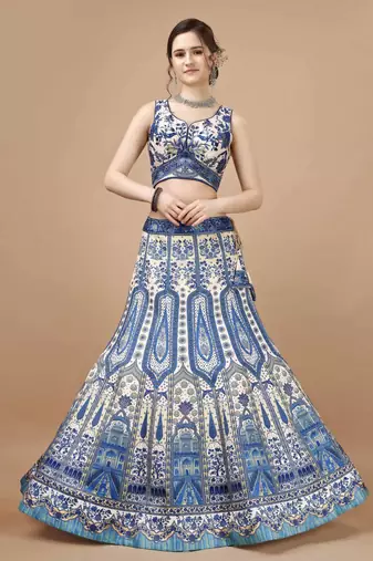 Blue Color Semistitched Digital Print Lehenga With Unstitched Blouse And Dupatta