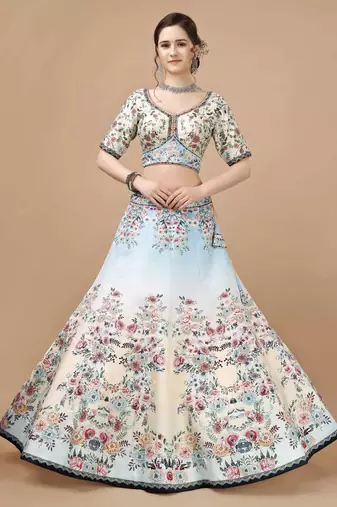 Multi Color Semistitched Digital Print Lehenga With Unstitched Blouse And Dupatta