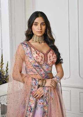 Pink Color Semistitched Digital Print Lehenga With Unstitched Blouse And Dupatta 3