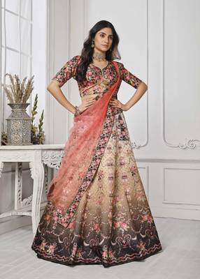 Brown Color Semistitched Digital Print Lehenga With Unstitched Blouse And Dupatta 1
