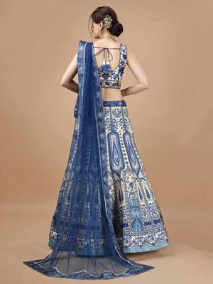 Blue Color Semistitched Digital Print Lehenga With Unstitched Blouse And Dupatta 4