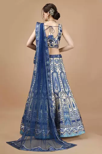 Blue Color Semistitched Digital Print Lehenga With Unstitched Blouse And Dupatta