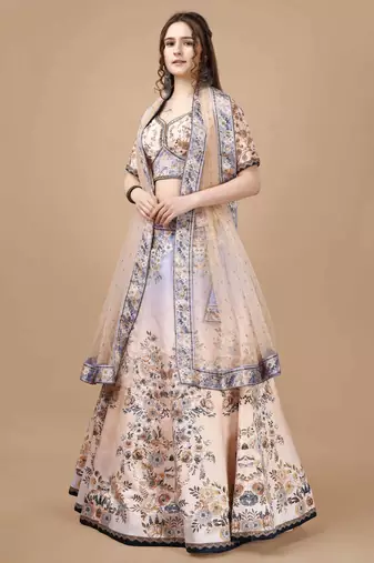 Blue Color Semistitched Digital Print Lehenga With Unstitched Blouse And Dupatta