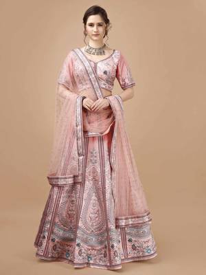 Pink Color Semistitched Digital Print Lehenga With Unstitched Blouse And Dupatta 1