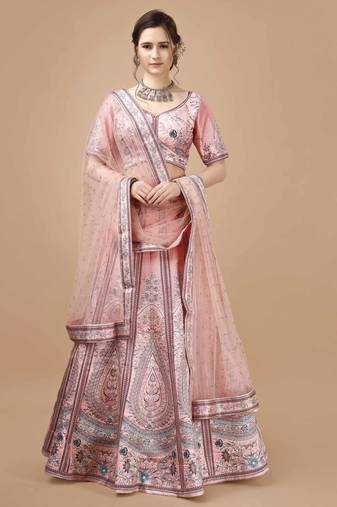 Pink Color Semistitched Digital Print Lehenga With Unstitched Blouse And Dupatta