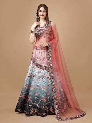 Blue Color Semistitched Digital Print Lehenga With Unstitched Blouse And Dupatta 1
