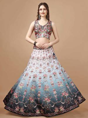 Blue Color Semistitched Digital Print Lehenga With Unstitched Blouse And Dupatta 2