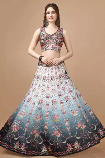 Blue Color Semistitched Digital Print Lehenga With Unstitched Blouse And Dupatta