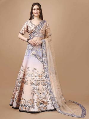 Blue Color Semistitched Digital Print Lehenga With Unstitched Blouse And Dupatta 1