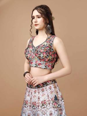 Blue Color Semistitched Digital Print Lehenga With Unstitched Blouse And Dupatta 3