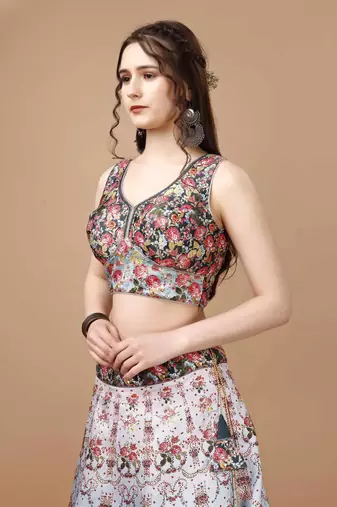 Blue Color Semistitched Digital Print Lehenga With Unstitched Blouse And Dupatta