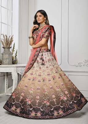 Brown Color Semistitched Digital Print Lehenga With Unstitched Blouse And Dupatta 2