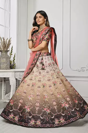 Brown Color Semistitched Digital Print Lehenga With Unstitched Blouse And Dupatta