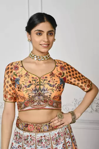 Multi Color Semistitched Digital Print Lehenga With Unstitched Blouse And Dupatta