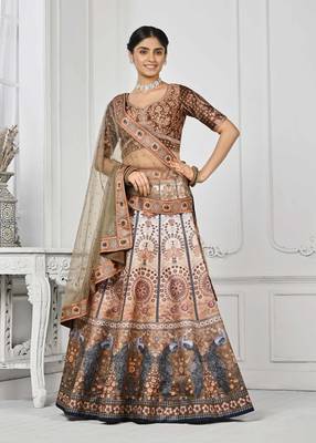 Brown Color Semistitched Digital Print Lehenga With Unstitched Blouse And Dupatta 1