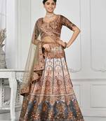 Brown Color Semistitched Digital Print Lehenga With Unstitched Blouse And Dupatta