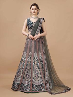 Grey Color Semistitched Digital Print Lehenga With Unstitched Blouse And Dupatta 1