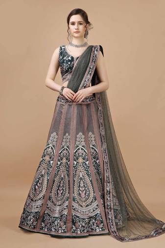 Grey Color Semistitched Digital Print Lehenga With Unstitched Blouse And Dupatta