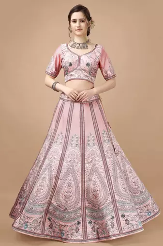 Pink Color Semistitched Digital Print Lehenga With Unstitched Blouse And Dupatta