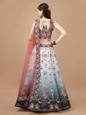 Blue Color Semistitched Digital Print Lehenga With Unstitched Blouse And Dupatta 4