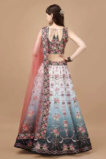 Blue Color Semistitched Digital Print Lehenga With Unstitched Blouse And Dupatta