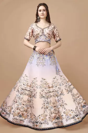 Blue Color Semistitched Digital Print Lehenga With Unstitched Blouse And Dupatta