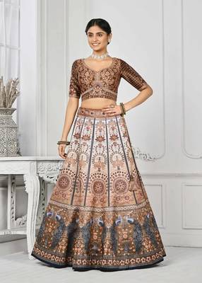 Brown Color Semistitched Digital Print Lehenga With Unstitched Blouse And Dupatta 2