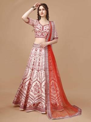 Red Color Semistitched Digital Print Lehenga With Unstitched Blouse And Dupatta 1