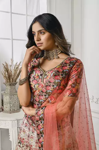 Brown Color Semistitched Digital Print Lehenga With Unstitched Blouse And Dupatta