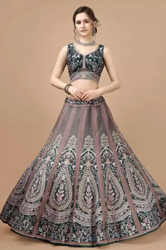 Grey Color Semistitched Digital Print Lehenga With Unstitched Blouse And Dupatta