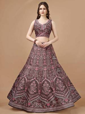 Maroon Color Semistitched Digital Print Lehenga With Unstitched Blouse And Dupatta 1