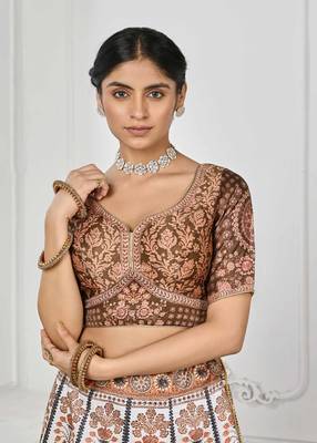 Brown Color Semistitched Digital Print Lehenga With Unstitched Blouse And Dupatta 3